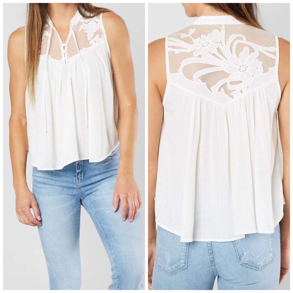 Free People Tops - Free People White Lace Button Front Top XS
